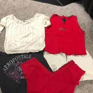 Four shirts and one pair of shorts